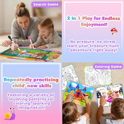 Search and Find Activity Books for Kids Ages 3-5, 2 In 1 Princess Preschool Educational Seek Game Coloring Books, Travel Games Toys for Car Airplane, Road Trip Activities for Kids, Birthday Gifts - style: Princess, Girl