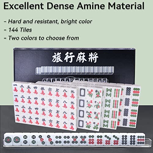 drizzle White Travel Mini Mahjong Set 20mm with Instructions - Portable 146 Tiles - for Beginners with 4PCS Racks 2 Pounds - Chinese Mah-Jong Game 麻将 - size: White