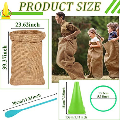 51 Pcs Carnival Outdoor Games Set Potato Sack Race Bags 3 Legged Race Bands Egg and Spoon Game Colorful Rings Cone Throwing Game with Prizes and Whistles for Family Yard Lawn Birthday Party Games