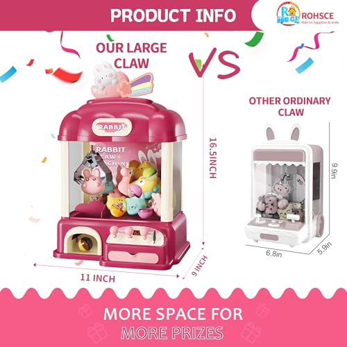 Kids Claw Machine with Toys Inside, Vending Machine Lights & Sound, Electronic Mini Claw Game for Boys & Girls, Birthday & Party Gift, Includes 25 Plush Toys, Surprise Eggs & USB Cable - style: Large Bunny Wonder