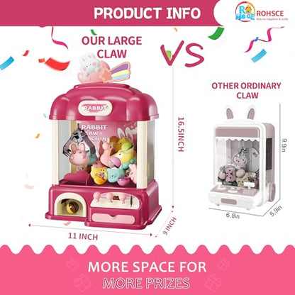 Kids Claw Machine with Toys Inside, Vending Machine Lights & Sound, Electronic Mini Claw Game for Boys & Girls, Birthday & Party Gift, Includes 25 Plush Toys, Surprise Eggs & USB Cable - style: Large Bunny Wonder