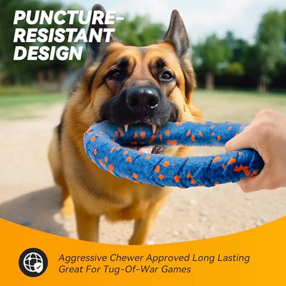 FUSOTO Dog Ring Toy, Indestructible Flying Discs for Throwing Catching, Water Floating Dog Training Ring for Medium Large Breeds (Blue - φ9 inches) - color: Blue - φ9 inches