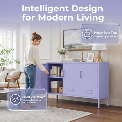 Purple Wide Metal Storage Cabinet, 32" H Heavy Duty Steel Locker with Lock, 2 Adjustable Shelves & Ventilated Doors for Home Office Kitchen Living Room - color: Purple, style: 32"H-Cabinet-TH