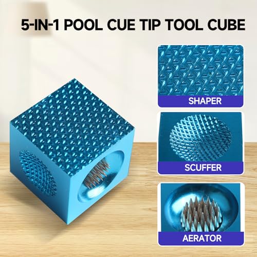 GSE Games & Sports Expert Billiard Pool Cue Tip Tool, Stick Scuffer/Shaper/Aerator/Joint Protector Tool, Billiard Accessories - style: Blue 5-in-1 Cube Tool