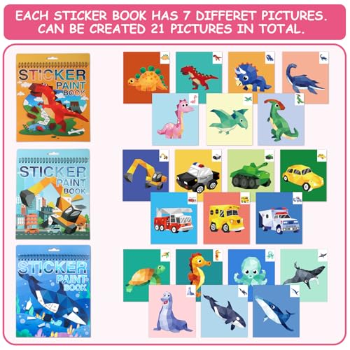 AEAHALY Crafts for Kids Ages 4-8 Paint by Sticker, Reusable Sticker Book for Kids Boys and Girls Birthday Gifts Party Favor (Style2-3P) - style: Style2-3P