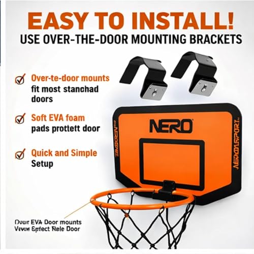 NERO SPORT Mini Basketball Hoop and Silent Ball Combo, Indoor Wall-Mounted Basketball Hoop Set with Quiet Foam Ball, Mini Backboard and Mounting Hardware for Kids, Teens, Dorm, Bedroom and Office