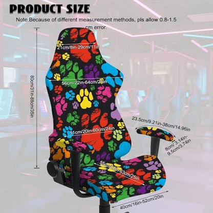 Suobstales Colorful Dog Paw Paint Splatter Pattern Gaming Chair Cover with 2 Armrest Covers, Non Slip Game Chair Cover with Zipper, Dustproof Washable Gaming Chair Seat Cover, Set of 4 - color: Colorful Dog Paw Paint Splatter
