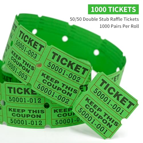 L LIKED Raffle Tickets Double Rolls 1000 Per Roll 50/50 Raffle Tickets for Events,Carnivals, Entry, Class Reward, Prizes(Green) - color: 1000 Green