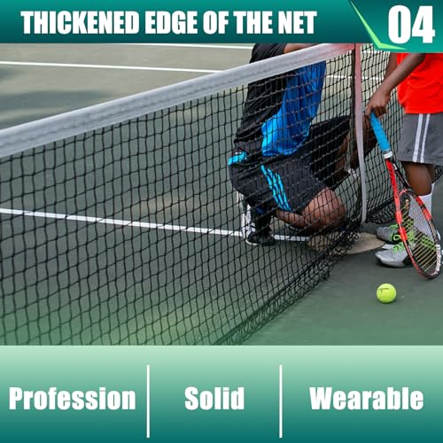 Professional Tennis Net 42FT Heavy Duty Nylon Net High Strength Non-Deforming Standard Replacement Tennis Net with 2 Fiberglass Dowels, Compatible with All Standard Outdoor Indoor Tennis Posts - style: Single-Layer Tennis Net