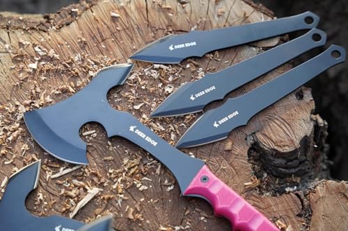 Pink Throwing Axe Set, 6 Pack 11.5" Throwing Axes for Women - Axe Throwing Game, Target Practice & Recreation, Balanced Hatchets with Nylon Sheath, Gift for Her - style: Pink Handle