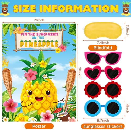 Faccito Hawaiian Party Game Luau Games Summer Tropical Pin the Sunglasses on Pineapple Pin the Coconut on Palm Tree with 24 Pcs Stickers for Tiki Summer Beach Hawaii Luau Party Supplies(Pineapple) - style: Hawaiian
