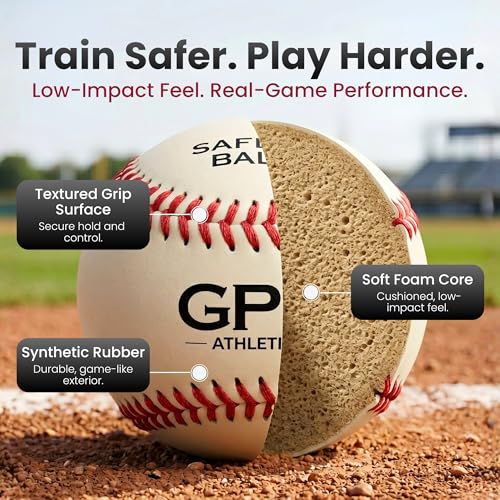 GPS Athletics Soft Practice Baseballs for Kids – Low Impact Safety Training Baseballs for Youth Baseball Practice & Indoor Training, Durable Soft Baseballs with Raised Seams, 6 Pack