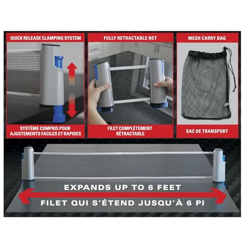 Play Anywhere Portable Table Tennis and Ping Pong Set, Includes Retractable Net, 2 Table Tennis Paddles, 3 Ping Pong Balls and Mesh Carry Bag, Play It Anywhere 2 Player Table Tennis Set