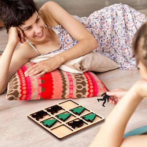 Wooden Tic Tac Toe Game, 10 Wood Pieces with Pine Tree & Bigfoot Motifs, Portable Tabletop Game for Camping, Adult Party Games, Family Game Night,Travel Games (Bigfoot)