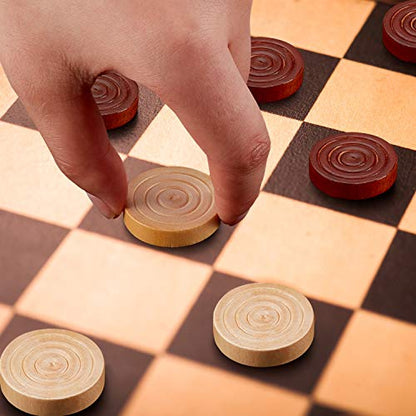 Skylety 72 Pieces Wood Checkers 1.06 Inch Wooden Checkers Pieces Set with Stackable Ridge in Drawstring Storage Pouch for Board Game, Dark Brown and Natural