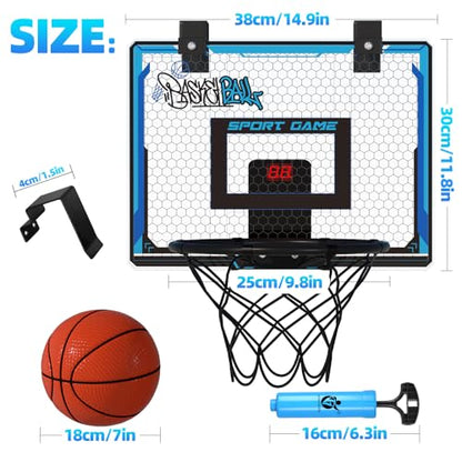 mini Basketball Hoop Basketball Board Transparent boardWith LED Light, Scoring Function, net and 7in Basketball. It can be Hanged on Door.Suitable for Playing in Indoors. Christmas & Birthday Gift