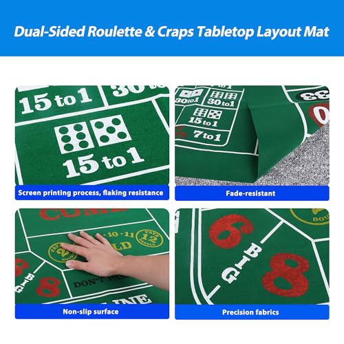 GSE Games & Sports Expert 36" x 72" Double-Sided Casino Layout Felt, Las Vegas Style Tabletop Mat for Parties, Home Entertainment, Poker Game Night - style: Roulette&Craps