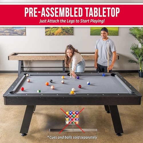 GoSports 7 and 8 ft Pool Tables with Wood Finish - Gray, Black, or Green Felt - Billiards Game Room Table for Adults & Family - Accessories Not Included - style: 7 ft Gray