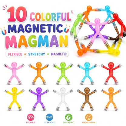 Travel Toys for Kids Ages 3-8, 10 PCS Magnetic Men Figures, Airplane Toy, Road Trip Activities, Sensory Fidget Toys, STEM Building Set, Quiet Screen-Free Toy for Car, Restaurant & Classroom