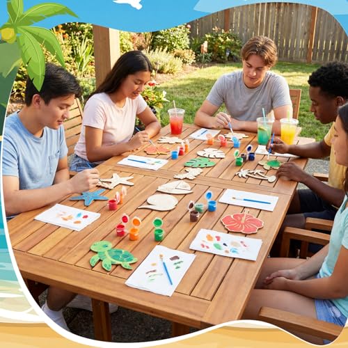Saypacck 24 Pcs Hawaii Party Favors Wooden Painting Craft Kits Birthday Party Supplies with Organza Bag for Goodie Bags Fillers Adult Thank You Gifts - style: Hawaiian