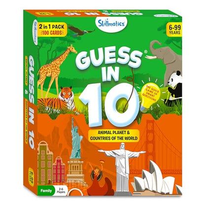Skillmatics Guess in 10 Animals & Countries Combo, Perfect for Boys, Girls, Kids & Families Who Love Card Games, Educational Toys, Travel Games, Trivia, Gifts for Ages 6, 7, 8, 9, 10 & Up - style: Animals & Countries Combo