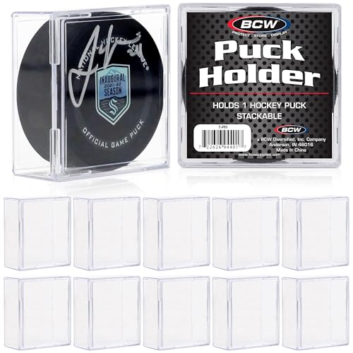 BCW Hockey Puck Display Case – Crystal Clear Stackable Puck Holder with 2-Piece Snap Design | Regulation Hockey Puck Case Display - 12ct