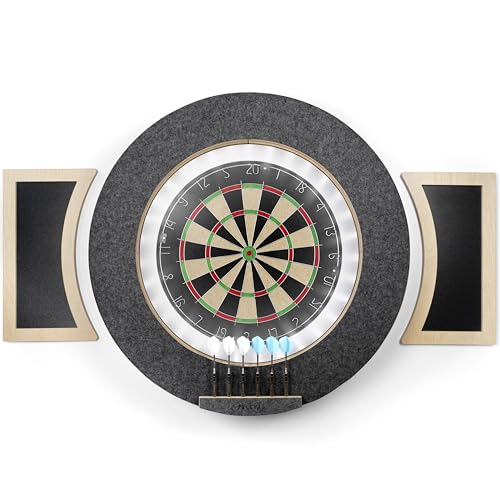 Dart Board Cabinet Set with LED Light; Bristle Dartboard, Built in LED Light, Darts and Chalkboards - color: Black