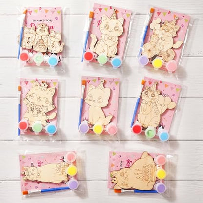 Saypacck 24 Pcs Cat Party Favors Wooden Painting Craft Kits Birthday Party Supplies with Organza Bag for Goodie Bags Fillers Adult Thank You Gifts - style: Cat