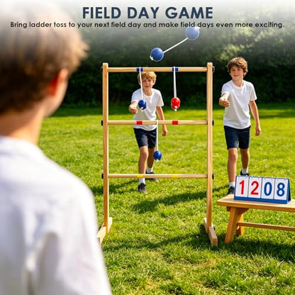 Ladder Ball Set with 2 Ladders 6 Bolas and Scoreboard Lawn Game Ladder Toss Outdoor Ladder Toss Game Set Wood Ladder Ball Set