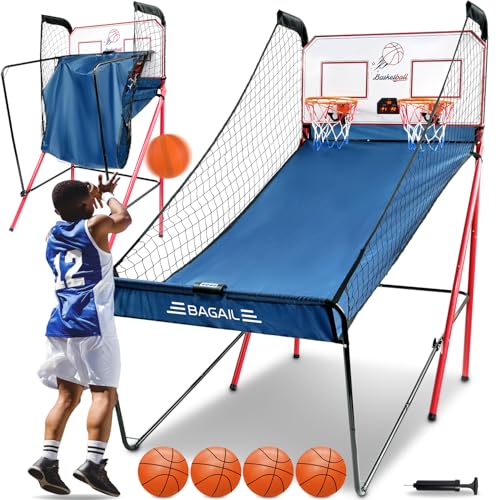 BAGAIL Basketball Arcade Game, Electronic Basketball Shooting Game with 8 Game Modes, Arcade Sounds, Foldable Frame, 4 Balls, Inflation Pump, Ideal Indoor Sport Games for All Players - Dual Shots - style: Dual Shots