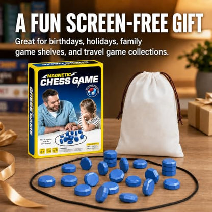 Magnetic Chess Game with Full Size Stones, Blue Magnet Game with String for Kids Adults, 2-4 Player Family Party Travel Camping Board Game, Screen-Free Strategy Puzzle Toy Gift by Sooshoom - color: Blue