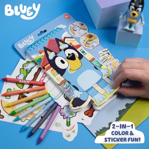 Bluey Sticker Activity Book, Includes 40 Stickers, Crayons, 2-in-1 Coloring & Sticker Book, Bluey Toys, Stickers for Kids, 5 Year Old Girl Gift, Coloring Books for Kids Ages 4-8, Toys & Games - style: Bluey Sticker Activity