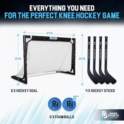 Premier Sports Mini Hockey Set – Complete 4-Player Indoor Kit with (2) Mini Goals, (4) Mini Sticks, and (2) Foam Balls