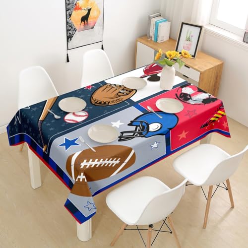 Ball Sports Games Kids Tablecloths,American Football Soccer Baseball Table Cover for Boys Man,Rugby Football Geometric Plaids Table Cloth,Red Blue Table Accessories for Kitchen,Round 55" - color: Multi 01, size: Round 55"