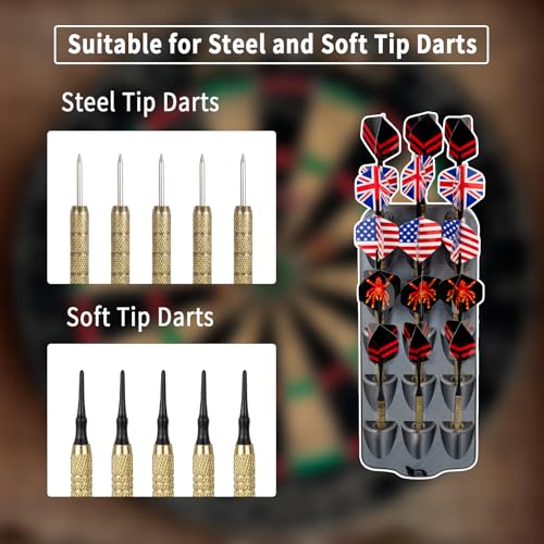 WodGod Dart Holder Wall Mount,Dart Display Rack Displays 15 Steel/Soft Tip Darts,with Storage Bag,sharpener, Wrench,Screws,expansion tube and Screwdriver