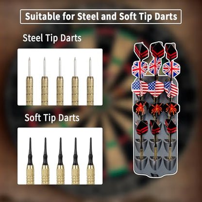 WodGod Dart Holder Wall Mount,Dart Display Rack Displays 15 Steel/Soft Tip Darts,with Storage Bag,sharpener, Wrench,Screws,expansion tube and Screwdriver