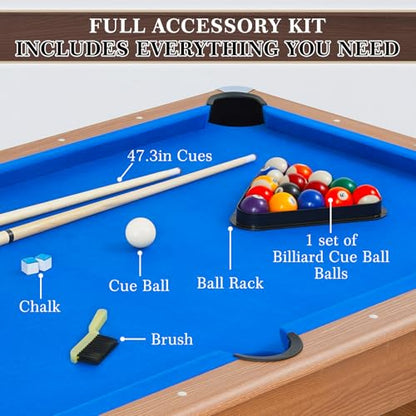 Pool Table, Modern Billiard Table, Billiards Pool Table with 2 Cue Sticks, 16 Balls, Triangle, Chalk, Brush and Leg Levelers for Rec Room, Basement, Family Game Room
