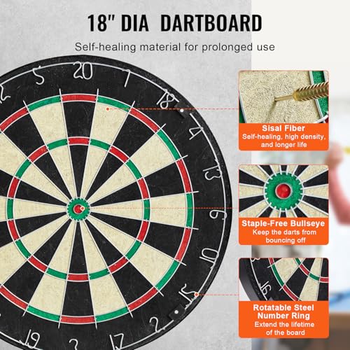 VEVOR Dart Board Cabinet Set, Multiple Styles Ready-to-Play Bundle Official Size, Steel Tip Dart Hideaway Cabinet, Features Easy Assembly, Complete with All Accessories, Perfect for Cricket Games - size: 43.3" x 21.3" x 4.3", style: Hideaway Style w/Light