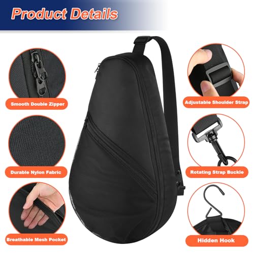 Cosmos Padel Racket Bag Pickleball Paddle Sling Backpack Padel Racquet Storage Bag, Padel (Paddel Tennis) Equipment Carrying Bag with Mesh Pocket for 2 Paddles Ball Water Bottle & Accessory - color: Black