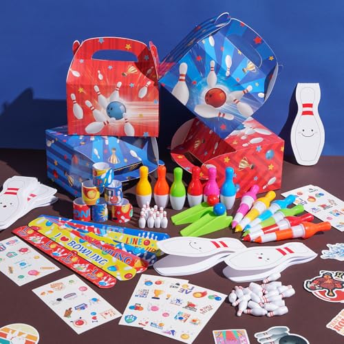 Vanblue 122 Pcs Bowling Party Favors Set Gift Birthday Decorations for Kids Classroom Rewards Mini Bowling Game Toy Set, Ballpoint Pen Goodie Bag Fillers and School Prizes