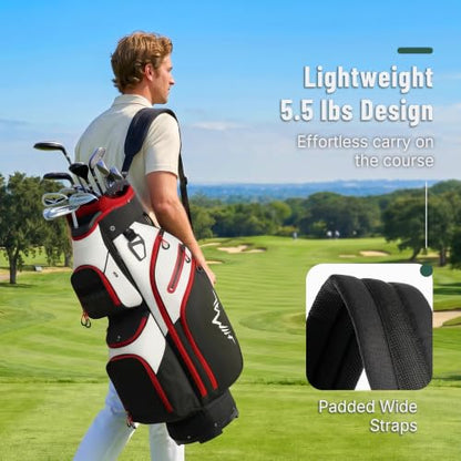 uniHimal Golf Cart Bag, 15 Way Organizer Divider Top with Handles | 15 Separate Compartments,Extra Storage Pockets,Rain Cover,Comfortable carry handles,Tough Abrasion‑Resistant Materials - color: Black-White