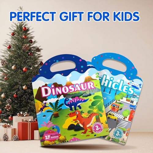 2 Sets Reusable Sticker Book for Kids, Puffy Jelly Stickers for Toddlers, Travel Essentials Craft Activities Toys for Boys Birthday Gifts - Dinosaur & Vehicles - color: 2 Sets - Dinosaur/Vehicles