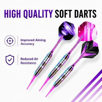 Soft Tip Darts Set - 3 Pack 2BA Darts Plastic Tip with Aluminum Shafts, 12 Tips, 9 Flights, 12 O Rings and Case for Electronic Dart Boards, Adults、Beginners & Pro Players
