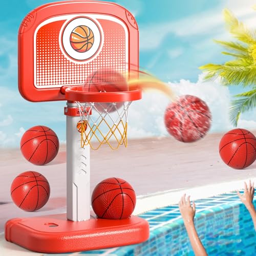 Outdoor Basketball Hoop Toys for Toddlers 3 4 5 6 7 8-12 Years Boys, Swimming Pool Basketball Hoop Outside Toys with 4 Balls, Poolside Basketball Game Toy Gifts for Kids Ages 4-8 8-12 Boys Girls - style: Swimming Pool Basketball Hoop