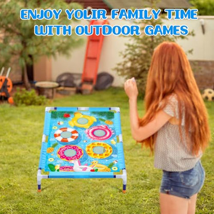 Bean Bag Toss Game for Kids, Summer Outdoor Portable Cornhole Set with Bean Bags, Toddler Indoor Toys, Yard Toss Games for Boys Girls Camping Family Fun Swimming Ring Pattern