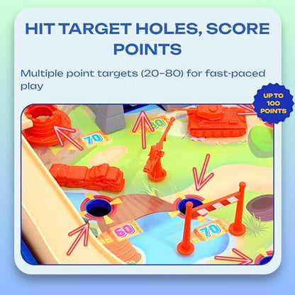 Battle Pinball Machine — Tabletop Arcade Game with Obstacles, Pull-Rod Launcher, Flippers & Scoring Targets, 1-2 Player Mini Pinball for Kids Ages 3+ - style: Battle Pinball