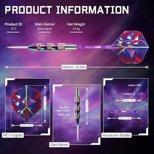 CyeeLife Steel Tip Darts Set,3 Pack Professional Dart with 6 Premium Aluminum Shafts,3 Style PET Flights,Dart Sharpener, Rubber Rings, Flight Protector and Dart Case,Colorful