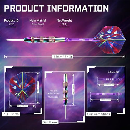 CyeeLife Steel Tip Darts Set,3 Pack Professional Dart with 6 Premium Aluminum Shafts,3 Style PET Flights,Dart Sharpener, Rubber Rings, Flight Protector and Dart Case,Colorful