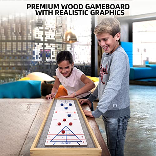 GSE Games & Sports Expert 2-in-1 Solid Wood Shuffleboard and Curling Tabletop Game Board Set with 8 Rollers for Family and Friends