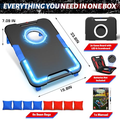 LED Cornhole Board Set, Light-Up and Travel Cornhole Boards Games Set, Corn Holes Outdoor Game, Corn Hole Game Set w/ 2 Boards, 8 Beans Bags for Backyard, Beach, Lawn